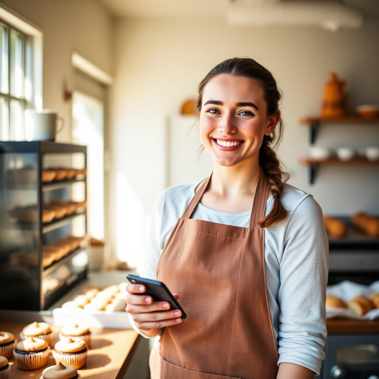 Home baker sending an invoice on her phone with ZappInvoice